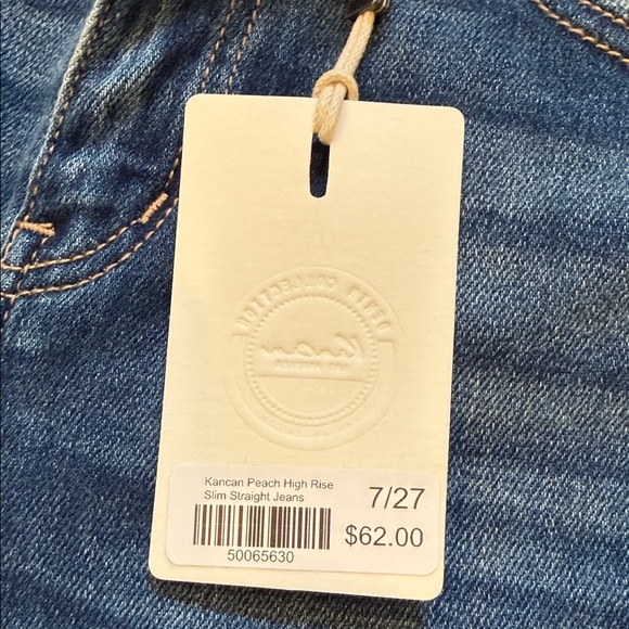 KanCan Dark Blue Distressed Slim Straight Leg Jeans high rise Peach - Picture 2 of 6